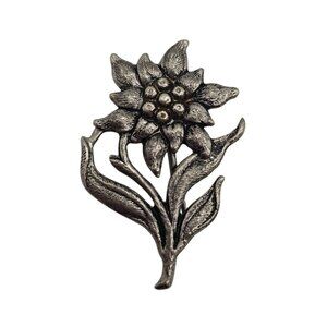 VTG Brooch Edelweiss Silver Tone Germany Floral Spring Retro Hat Lapel Pin Badge